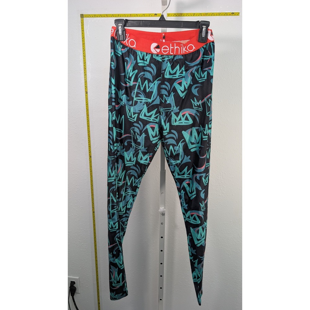 Ethika Womens Graffiti Crown Leggings Black Teal Red Elastic Waist Activewear